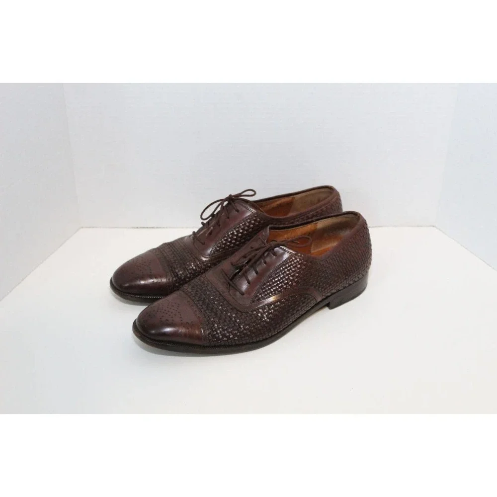 *Flaw Salvatore Ferragamo Woven Leather Lace Oxford Shoes Men's Size 10D H14580 - Picture 3 of 16